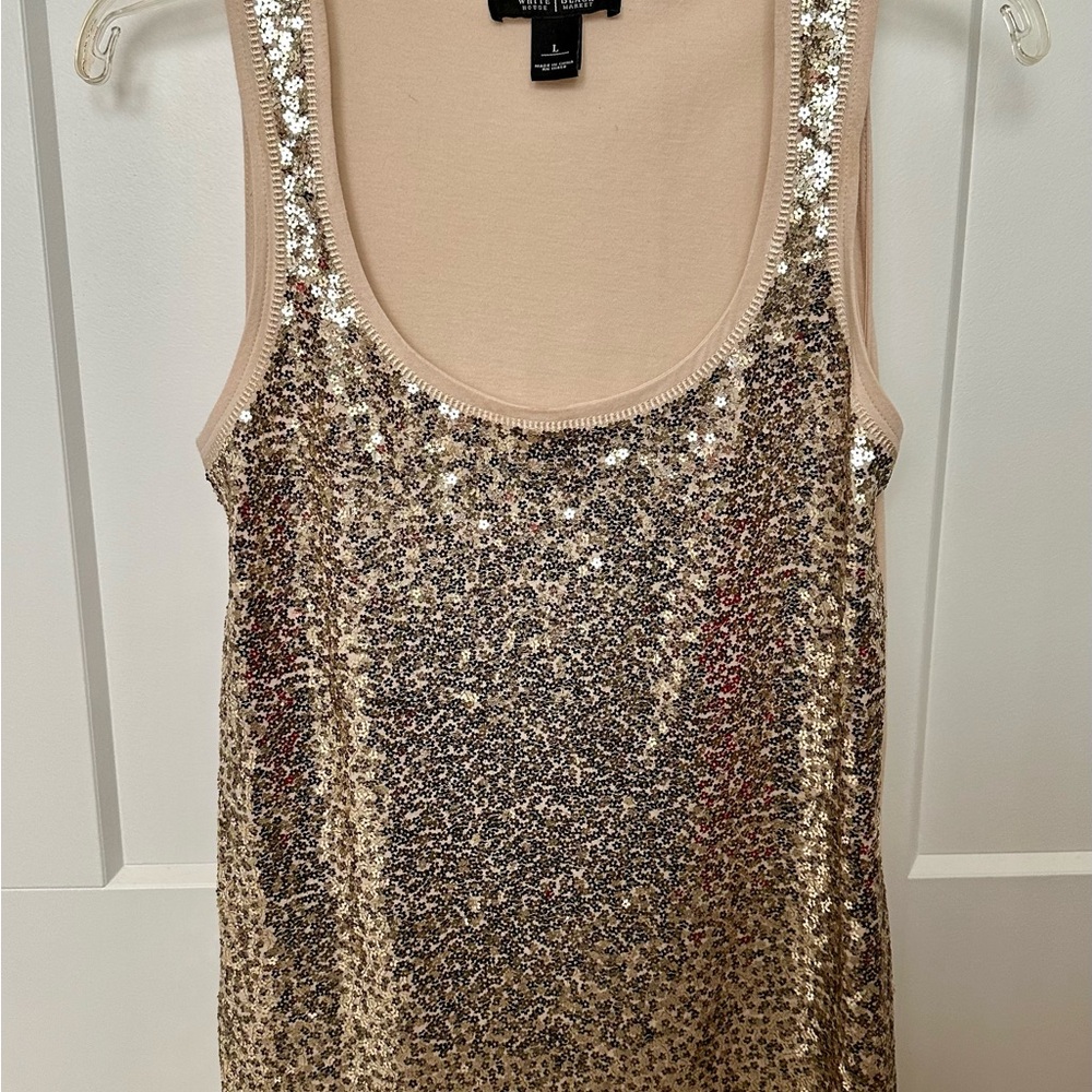 White House Black Market Champagne Sequin Tank Top
